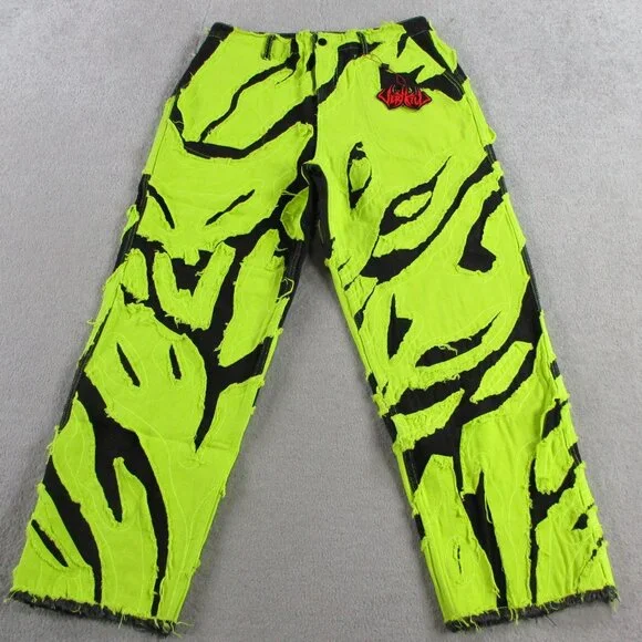 Cool Shirtz Portal Reversible Jeans Size 36 Neon Black Reversible Baggy Heavy - Picture 2 of 15